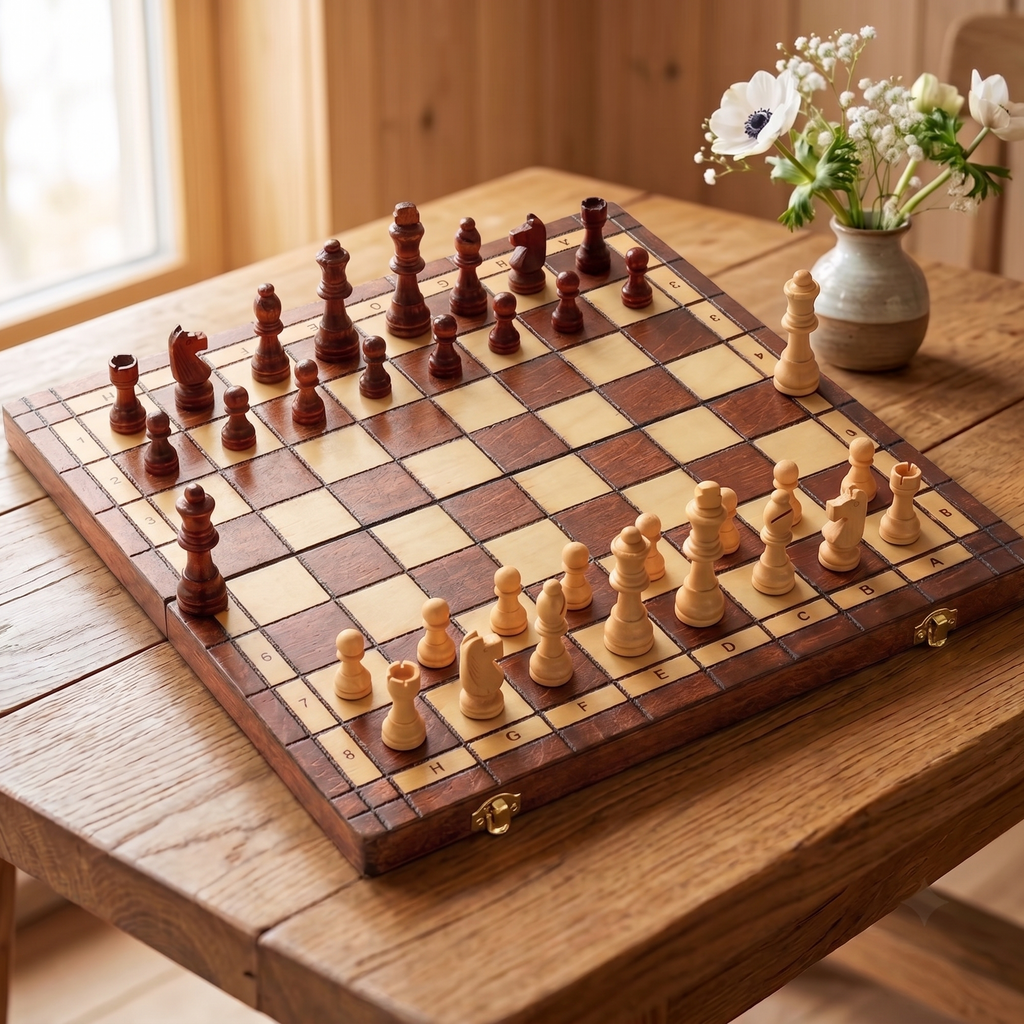 ÉCHIQUIER MAGNÉTIQUE PLIABLE EN BOIS DE NOYER