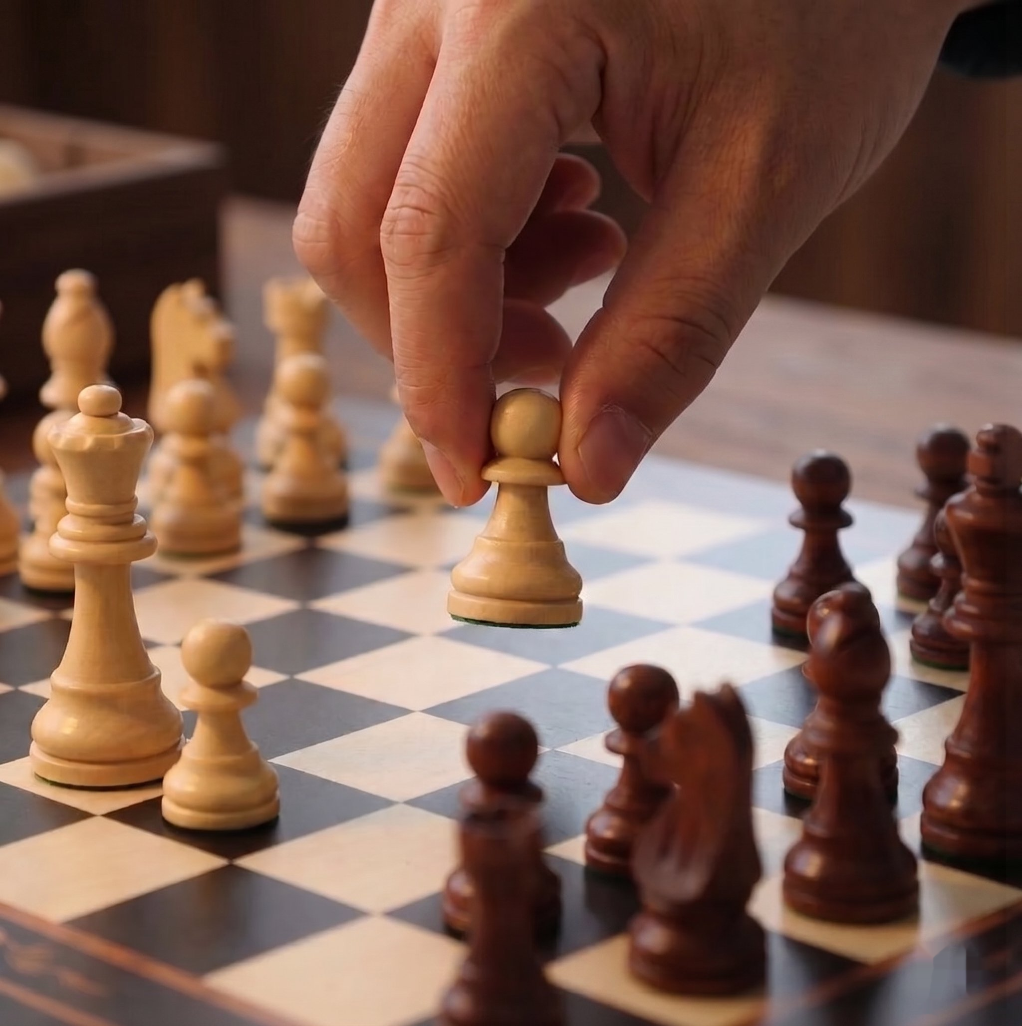 ÉCHIQUIER EN NOYER ET ÉRABLE AVEC TIROIRS DE RANGEMENT